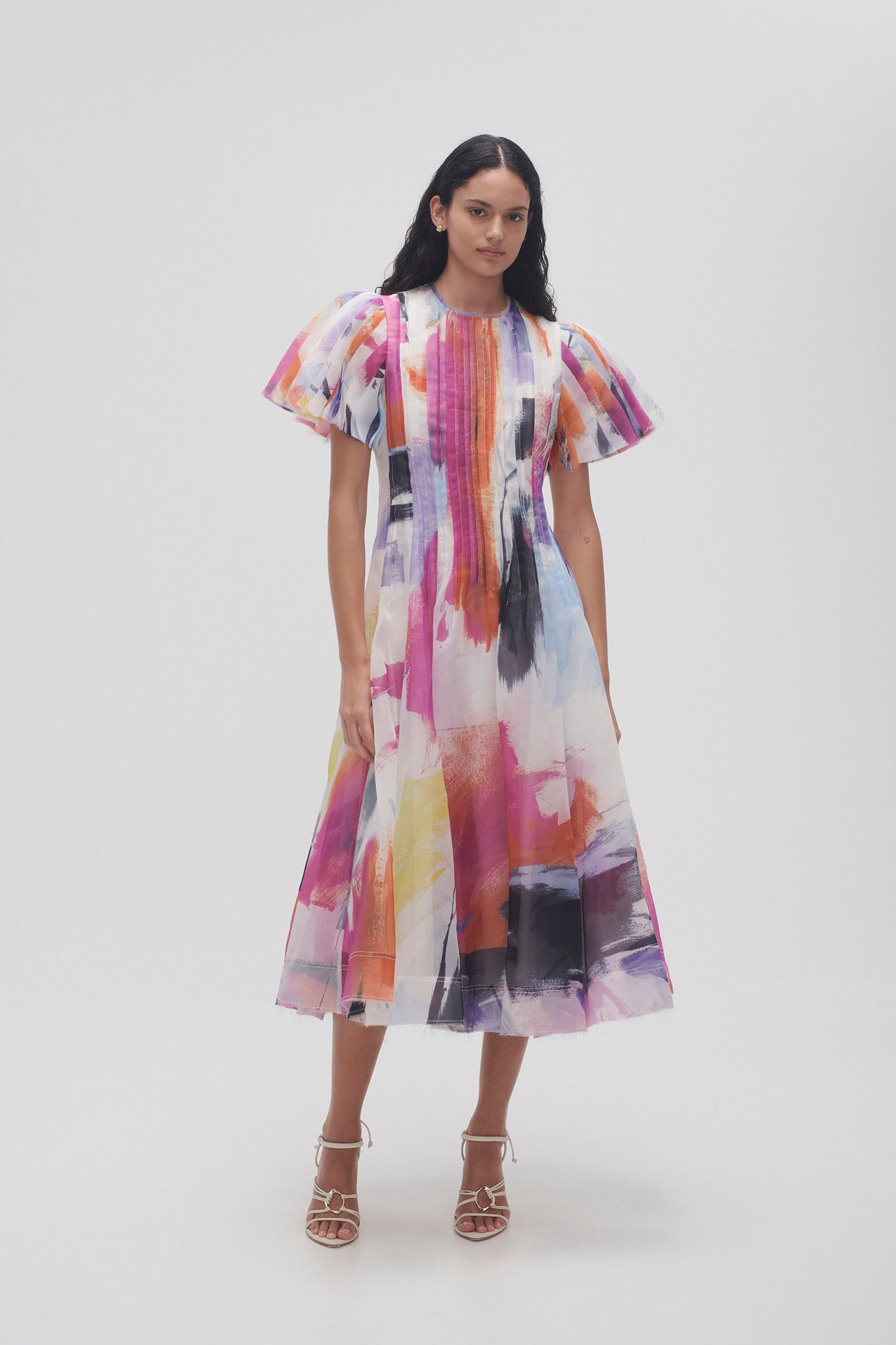 aje nova pleated midi dress pink Nova Pleated Midi Dress