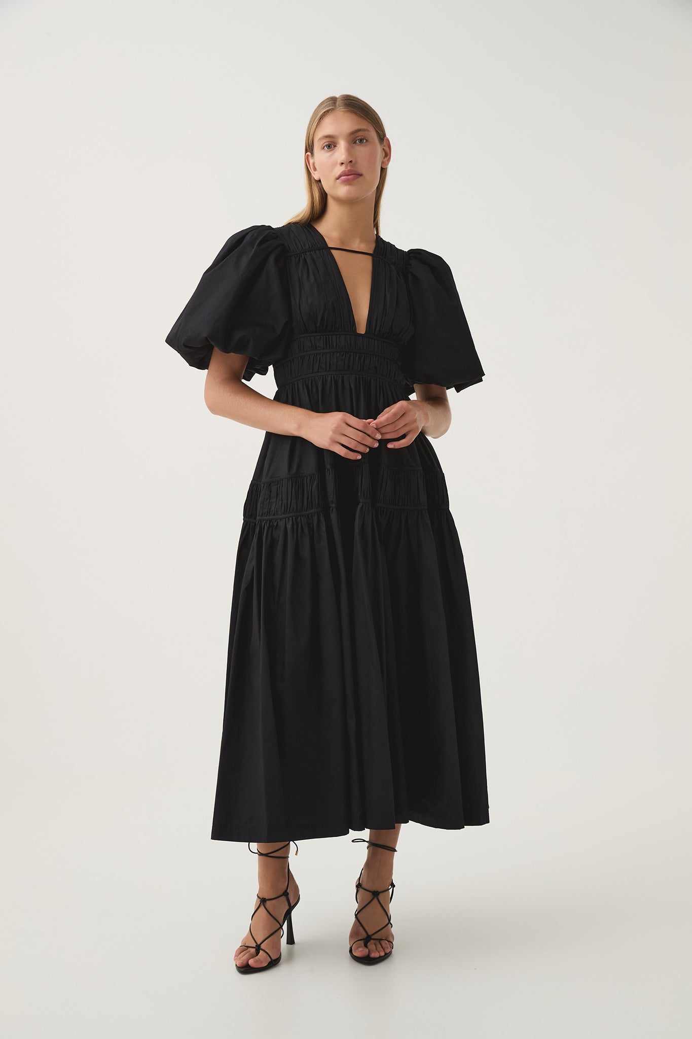 knee length dresses for ladies Fallingwater Ruched Midi Dress | Black