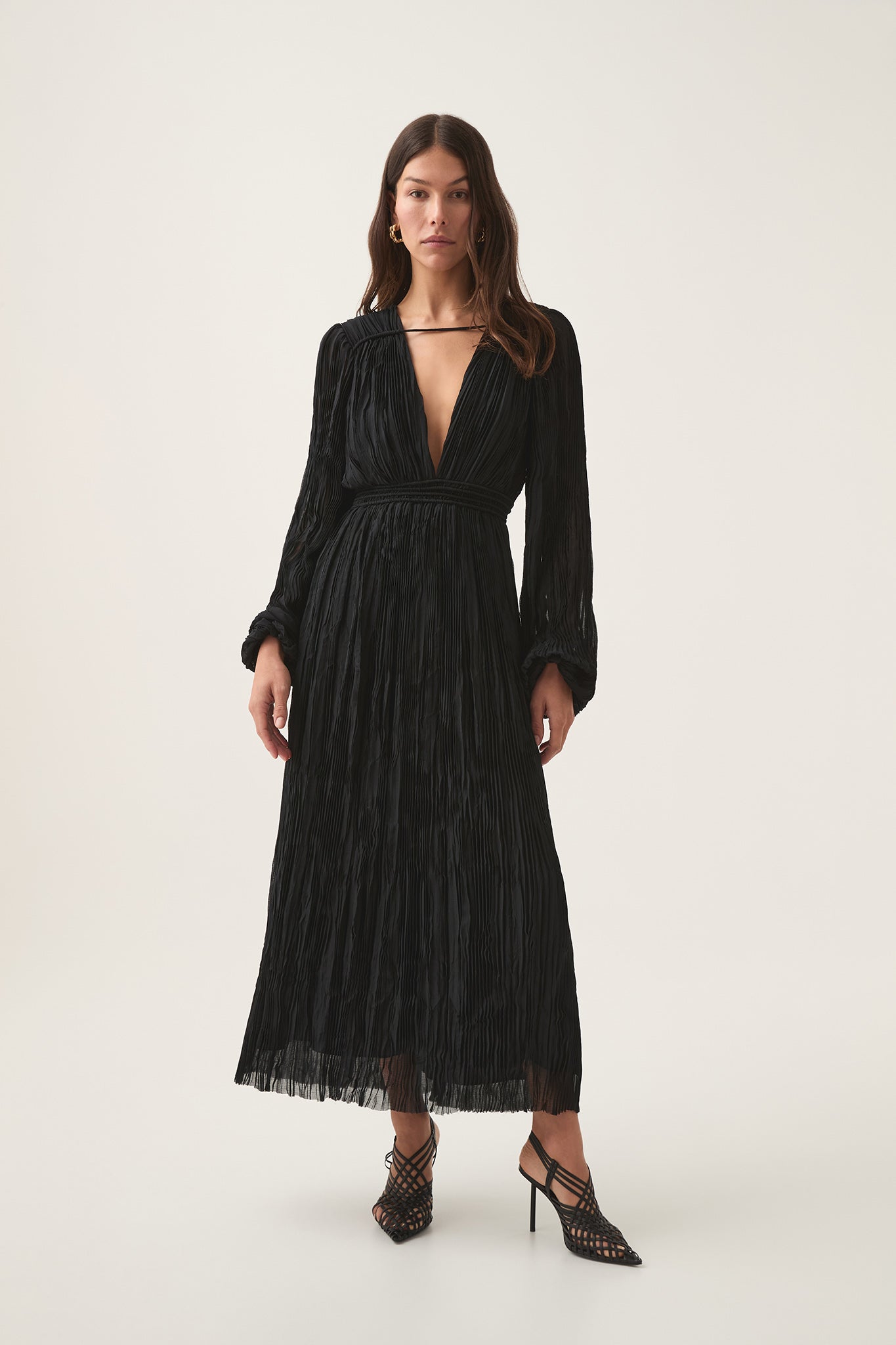 Genevieve Pleated Midi Dress-BLACK / 4 Genevieve Pleated Midi Dress-BLACK / 4