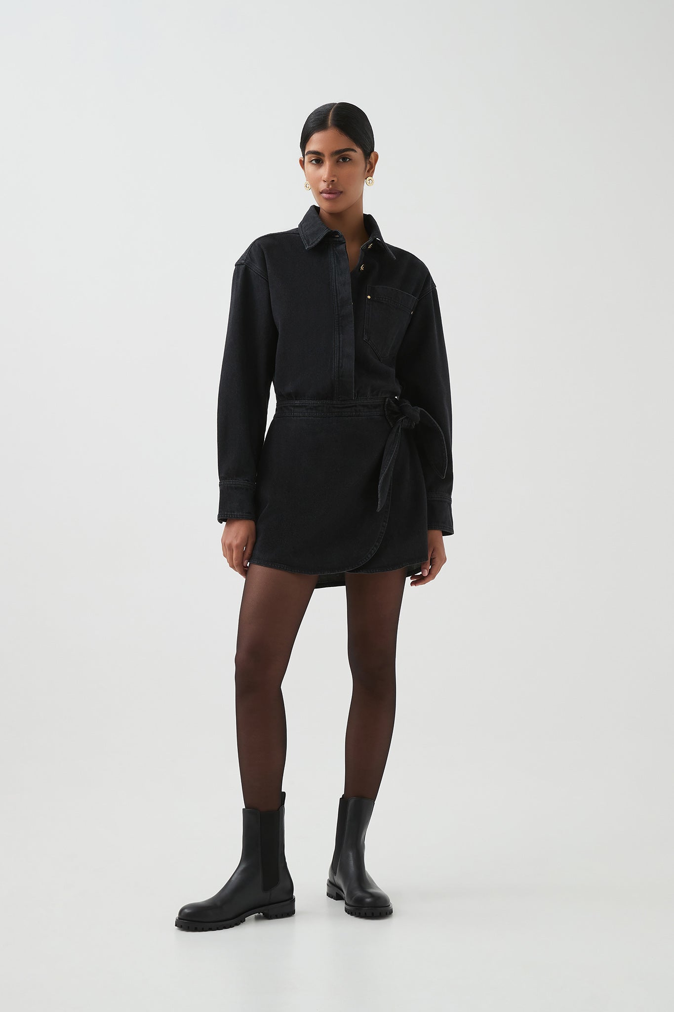 black shirt dress nz Hollie Ink Shirt Dress