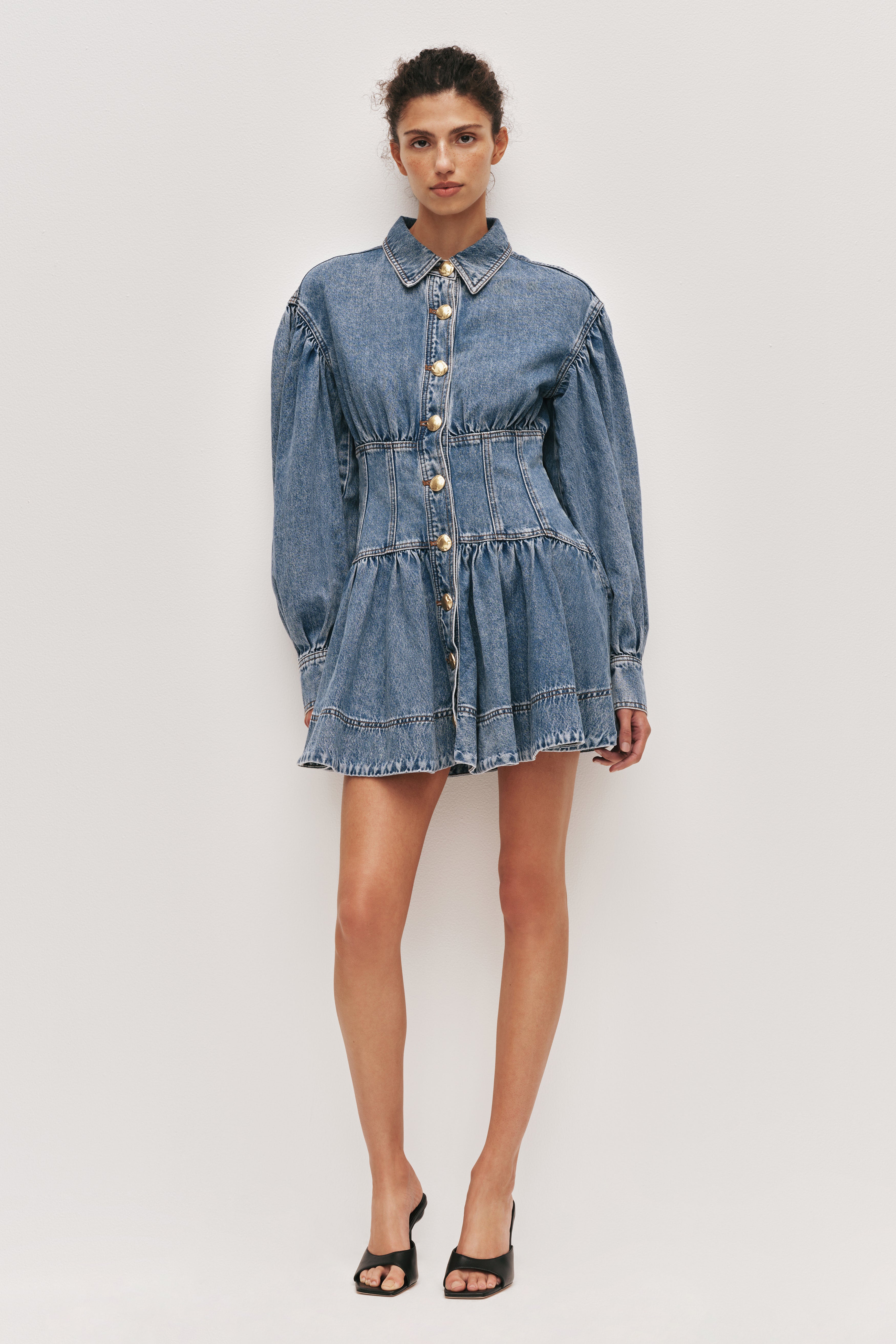 lawrence denim mini dress Thora Denim Mini Dress - Medium Wash