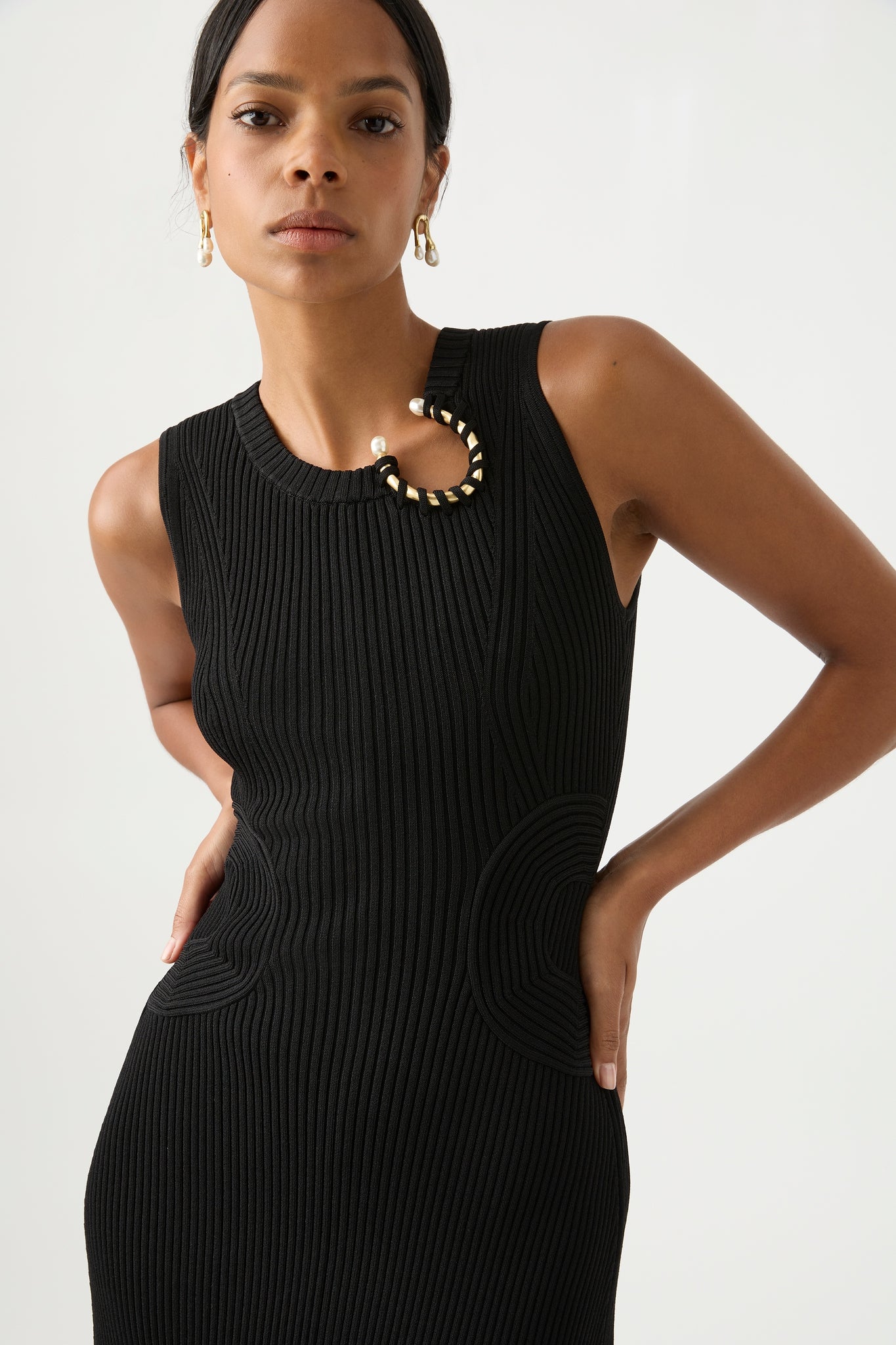 aje crescent knit midi dress Crescent Knit Midi Dress | Black
