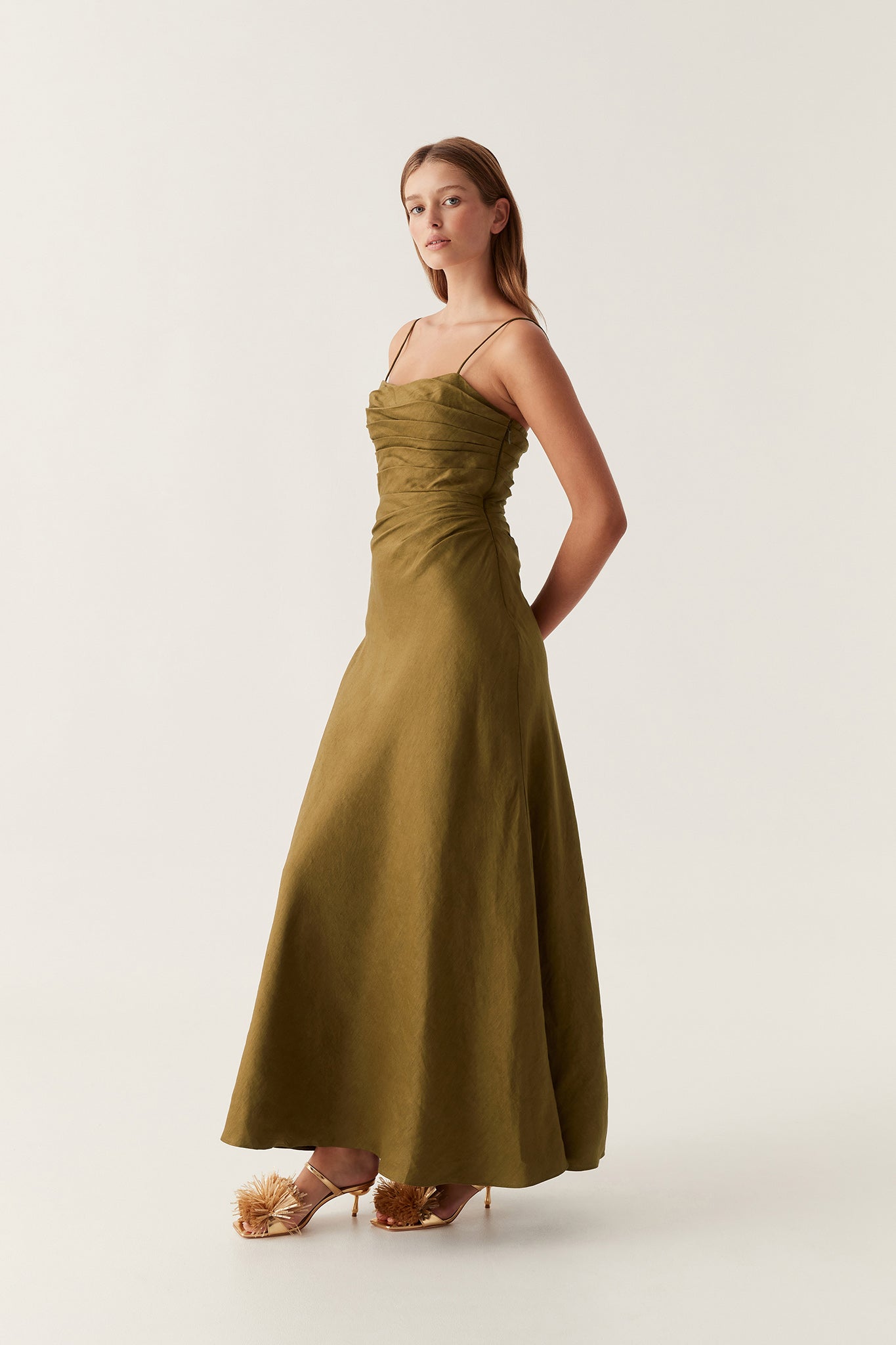 aje green maxi dress Spatial Maxi Dress-BONSAI GREEN / 4