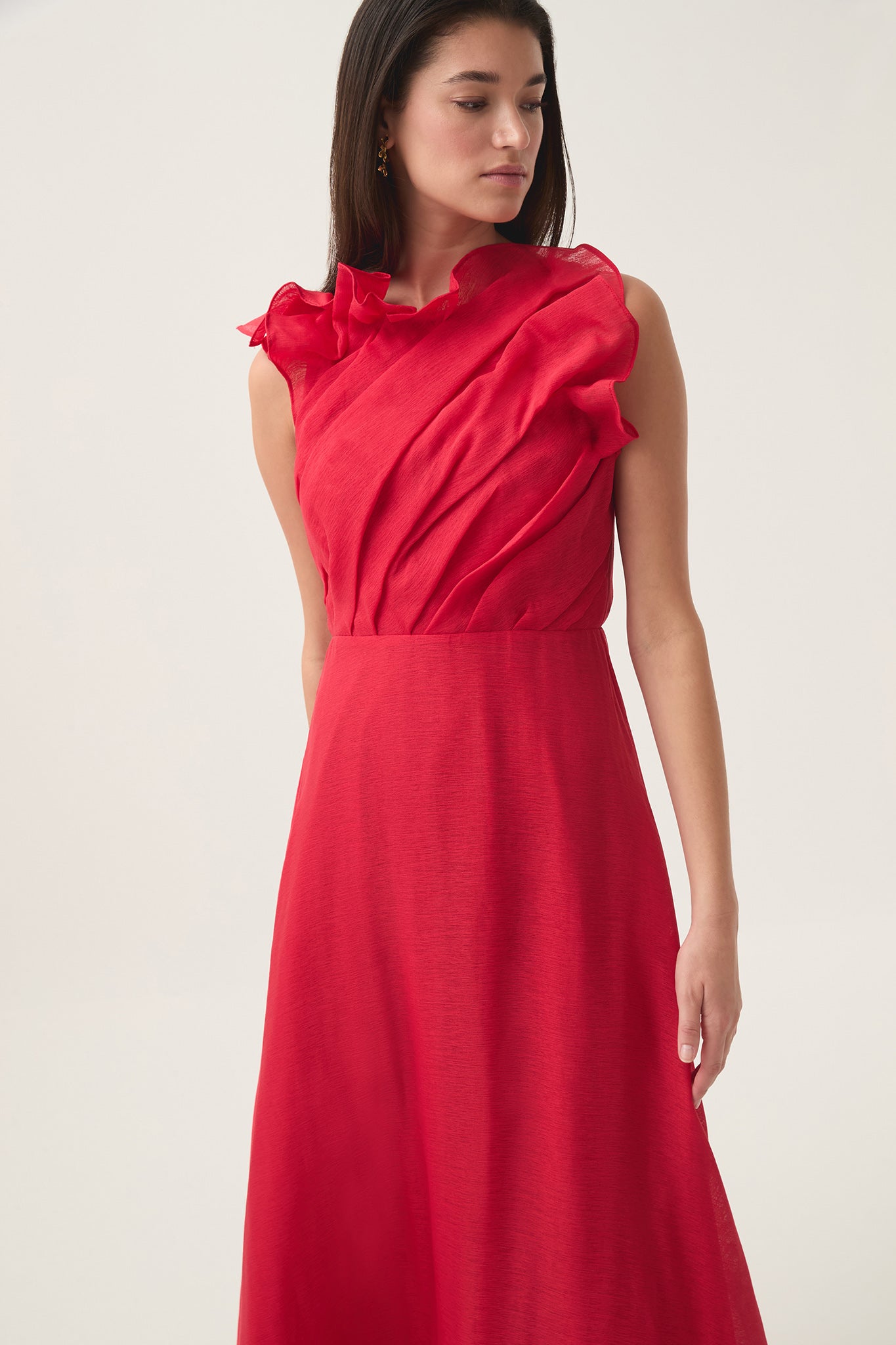 red dress nz Halter Maxi Dress in Cherry Red Rose