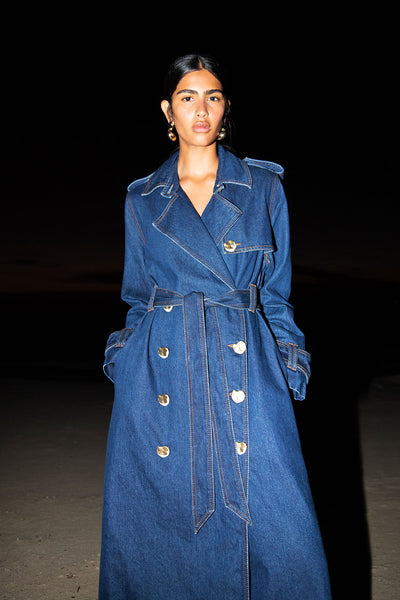 Genesis Denim Trench | Dark Classic Wash | Aje – Aje NZ