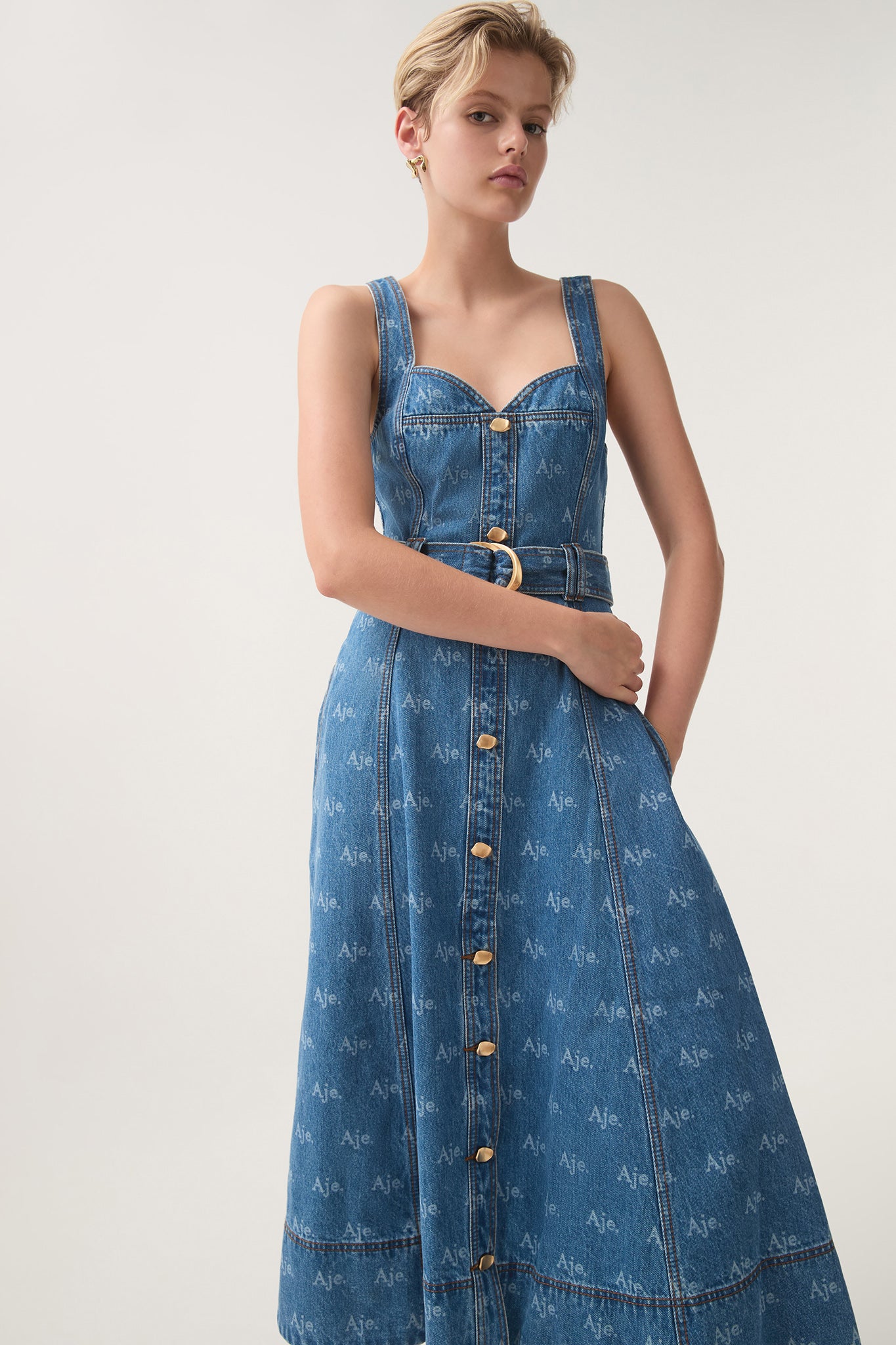 Ratio Logo Denim Midi Dress