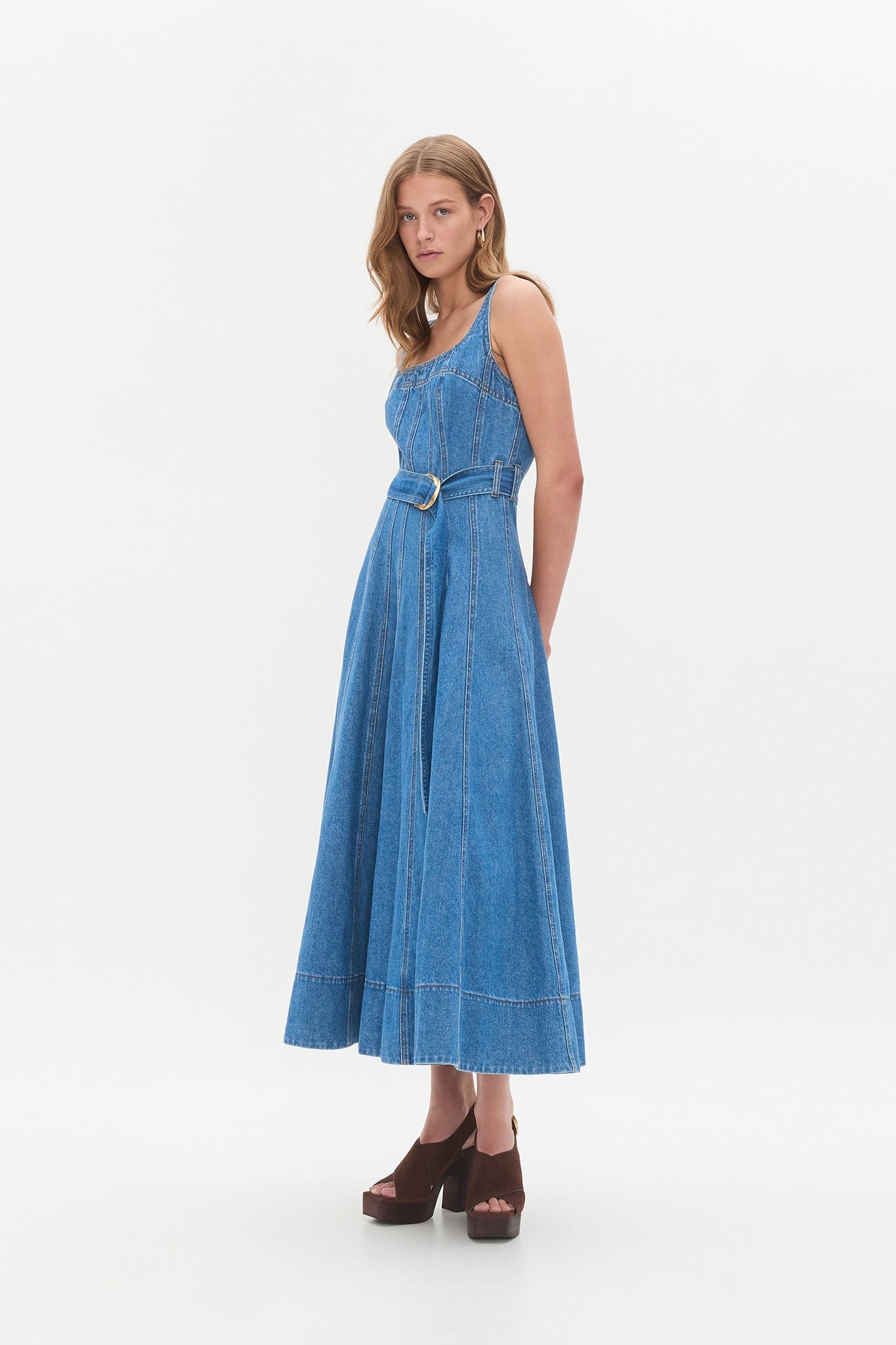 aje ray denim dress Ray Denim Midi Dress-SEA SPRAY WASH / 4