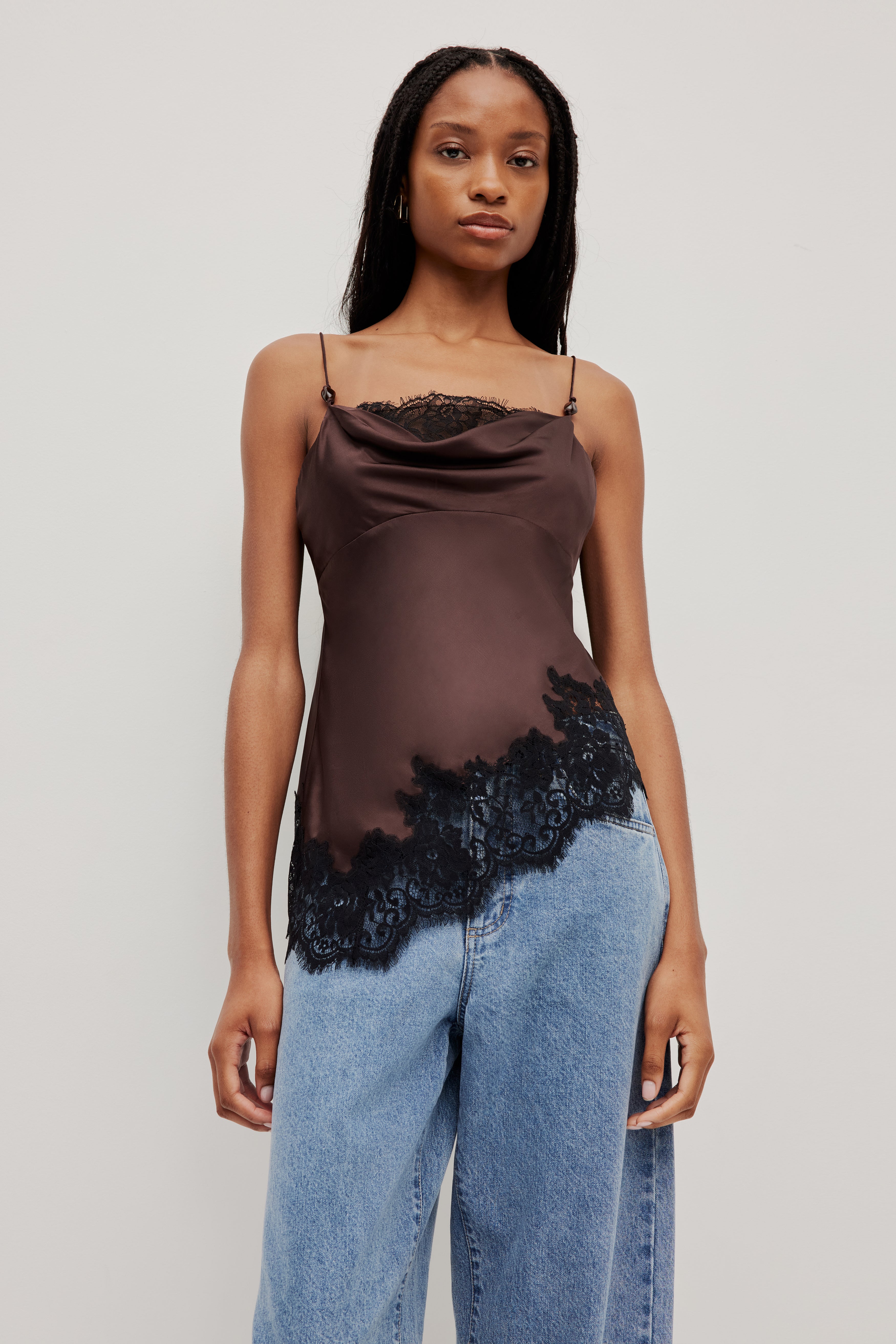 Hazel Lace Cami | Chocolate/Black | Aje Studio – Aje NZ