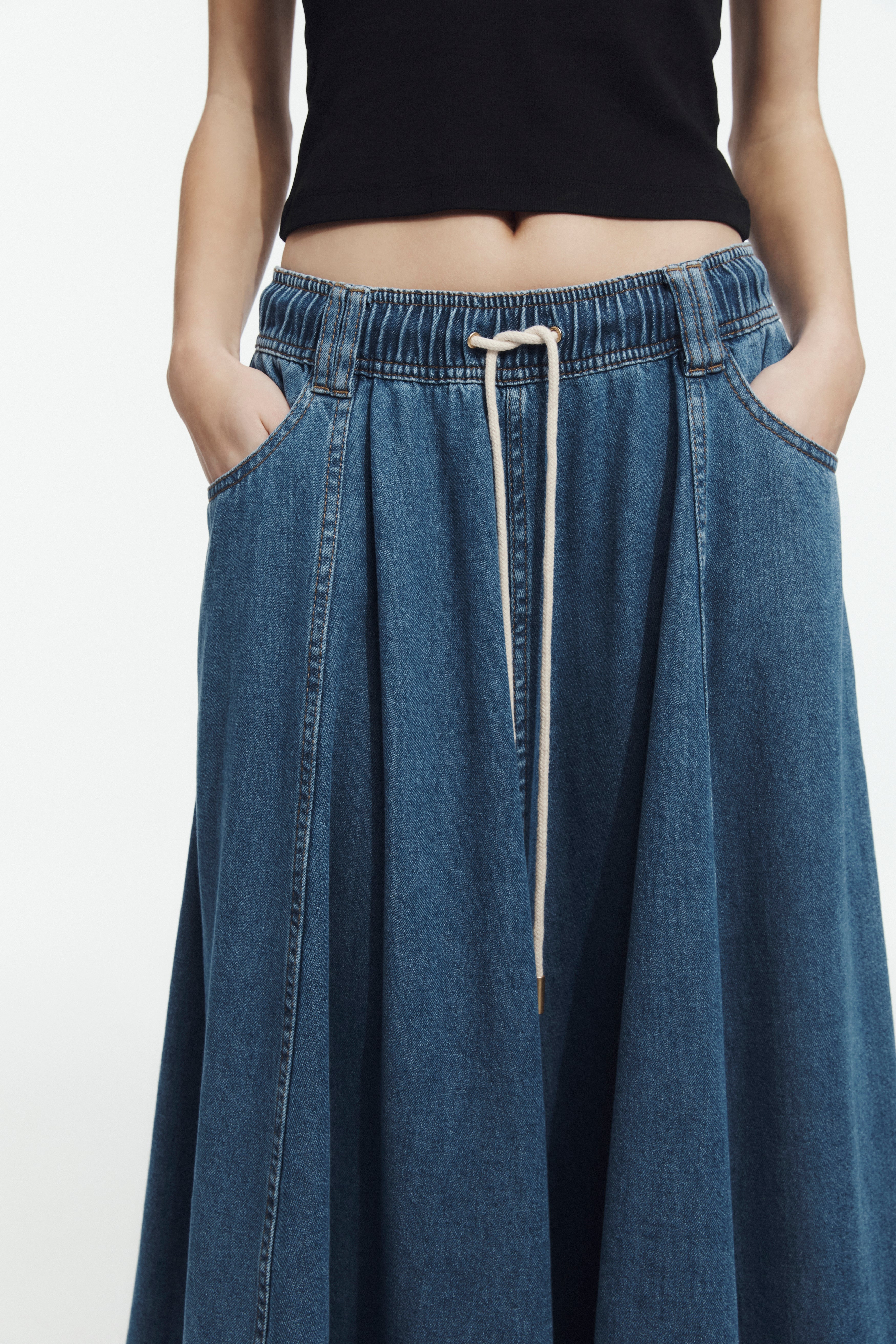 Caserta Logo Denim Midi Skirt