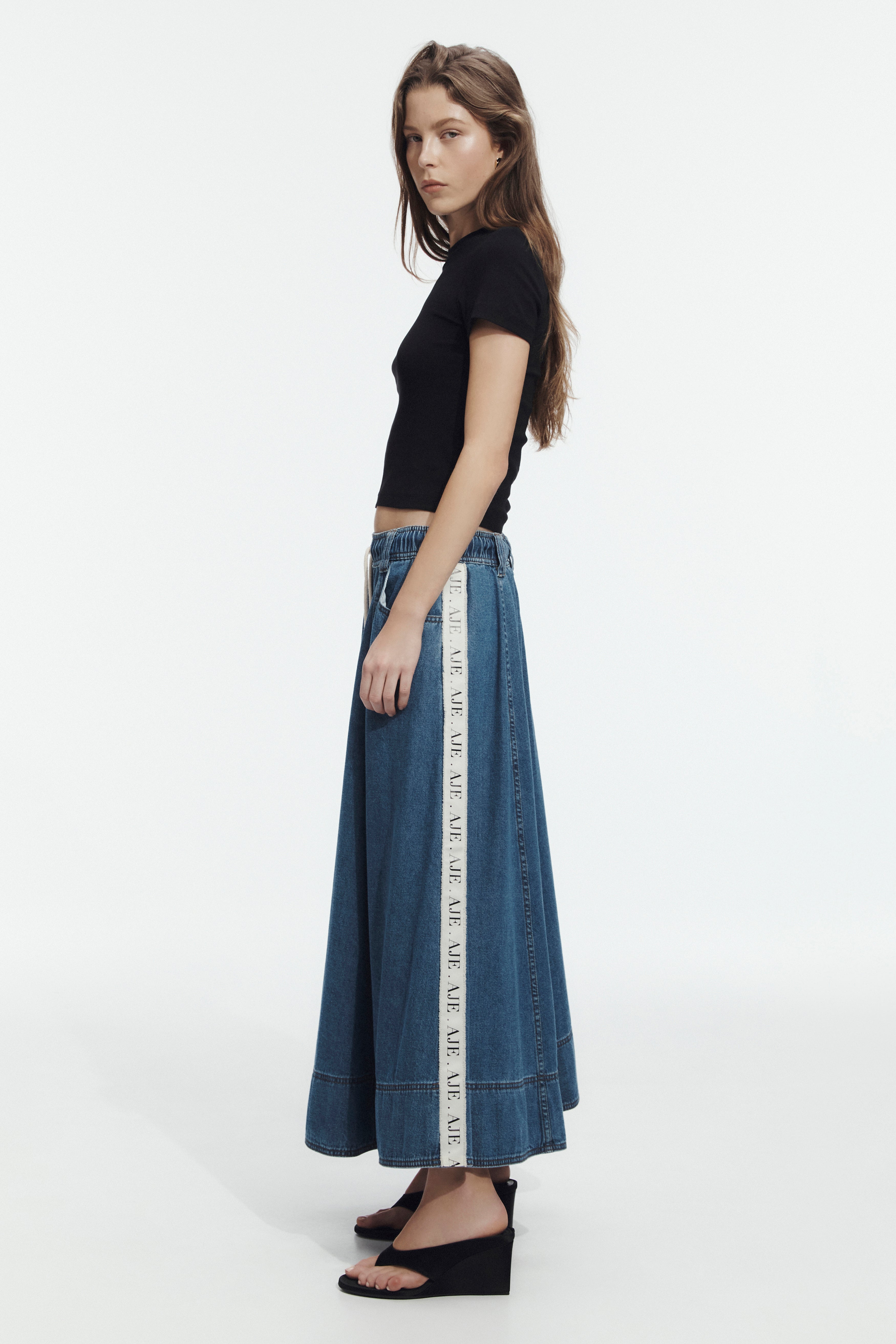 Caserta Logo Denim Midi Skirt