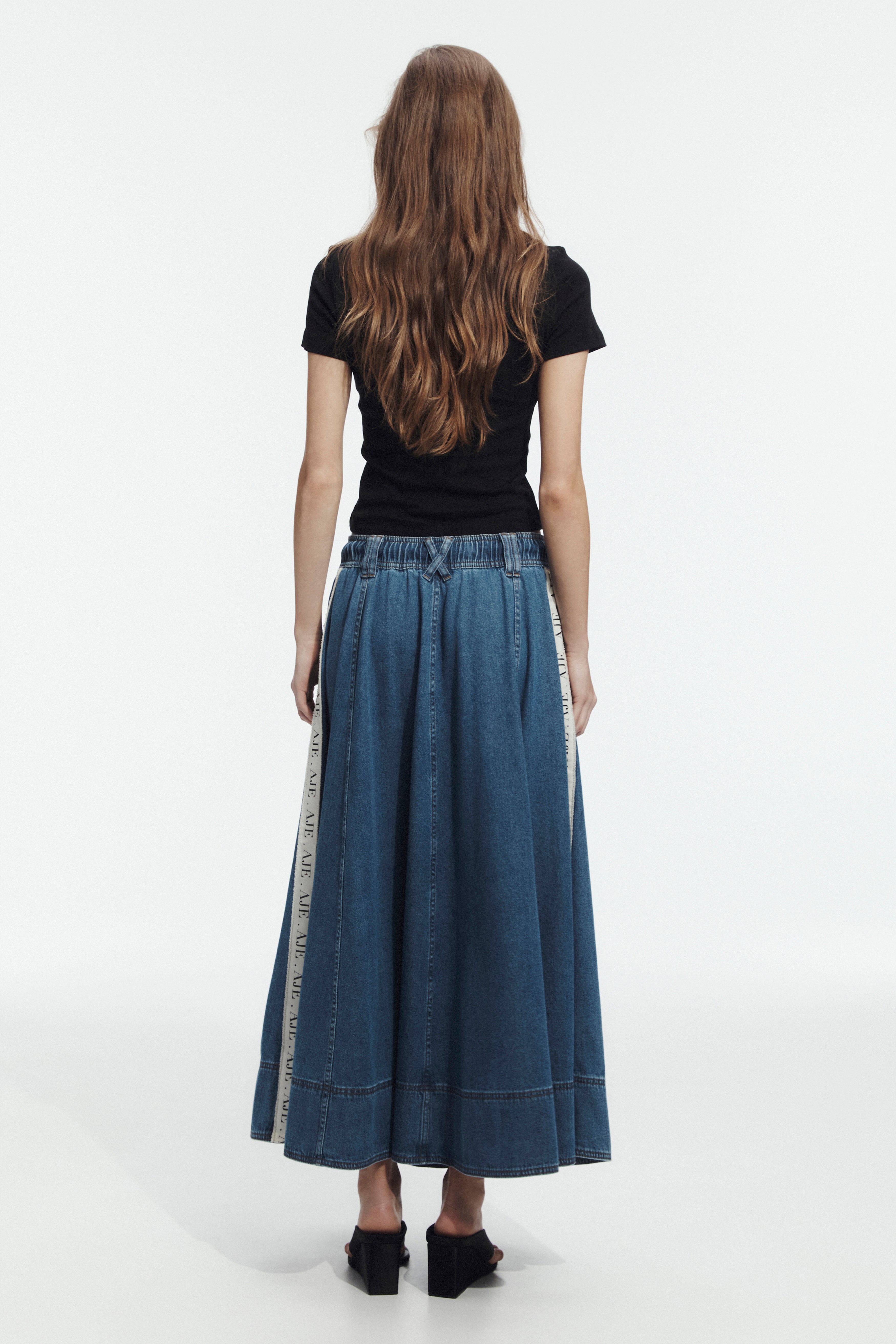 Caserta Logo Denim Midi Skirt