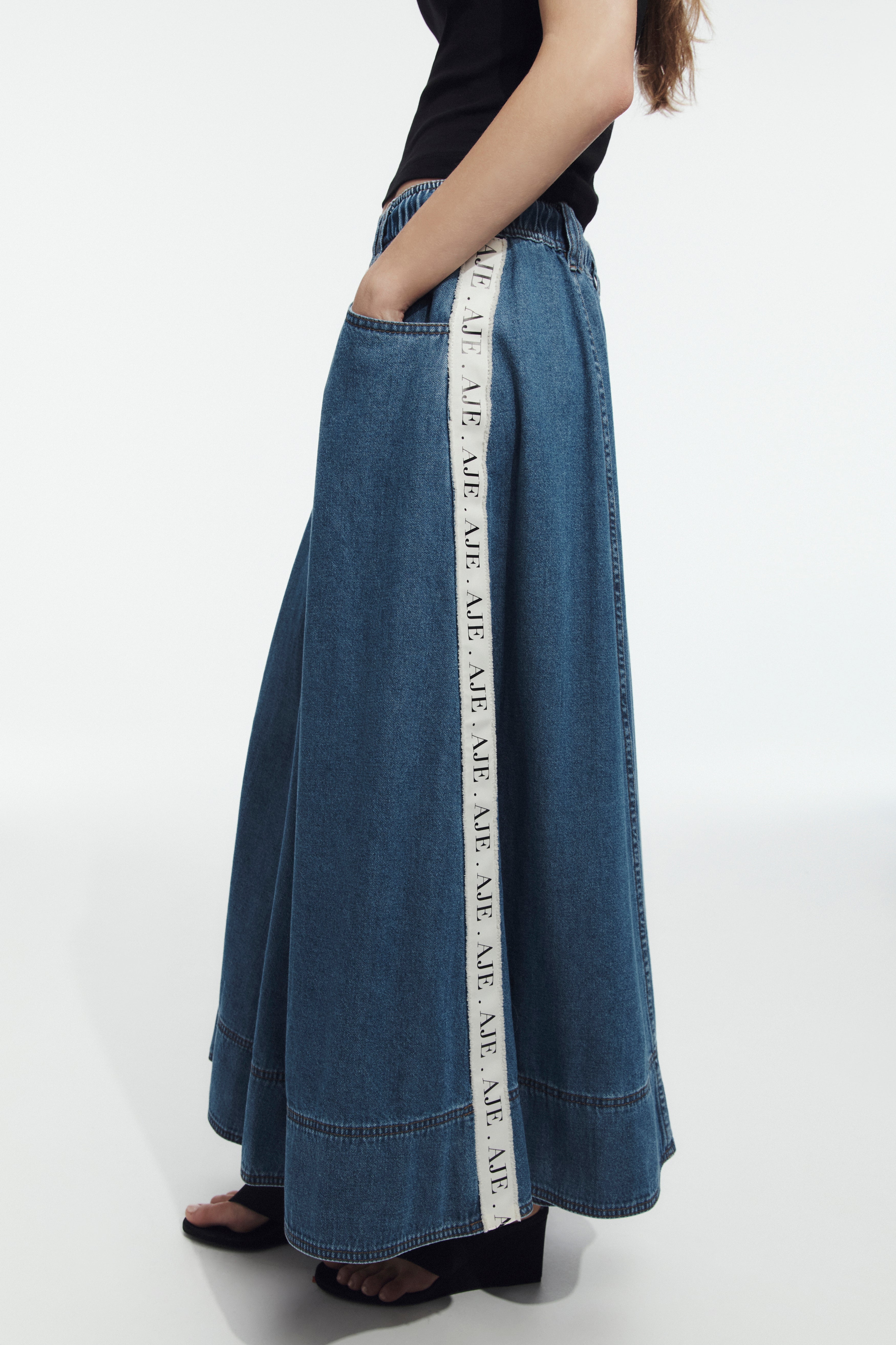 Caserta Logo Denim Midi Skirt