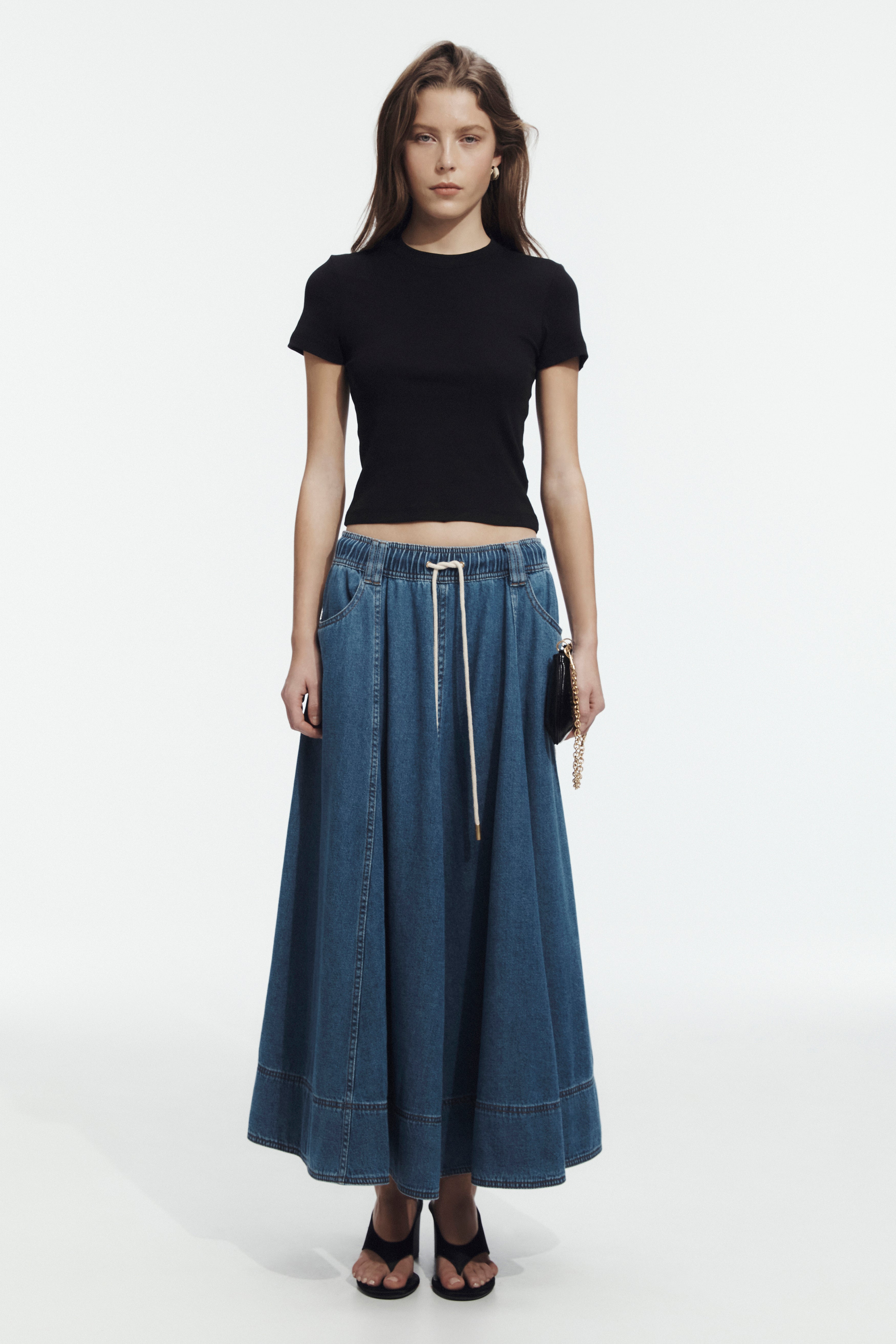 Caserta Logo Denim Midi Skirt