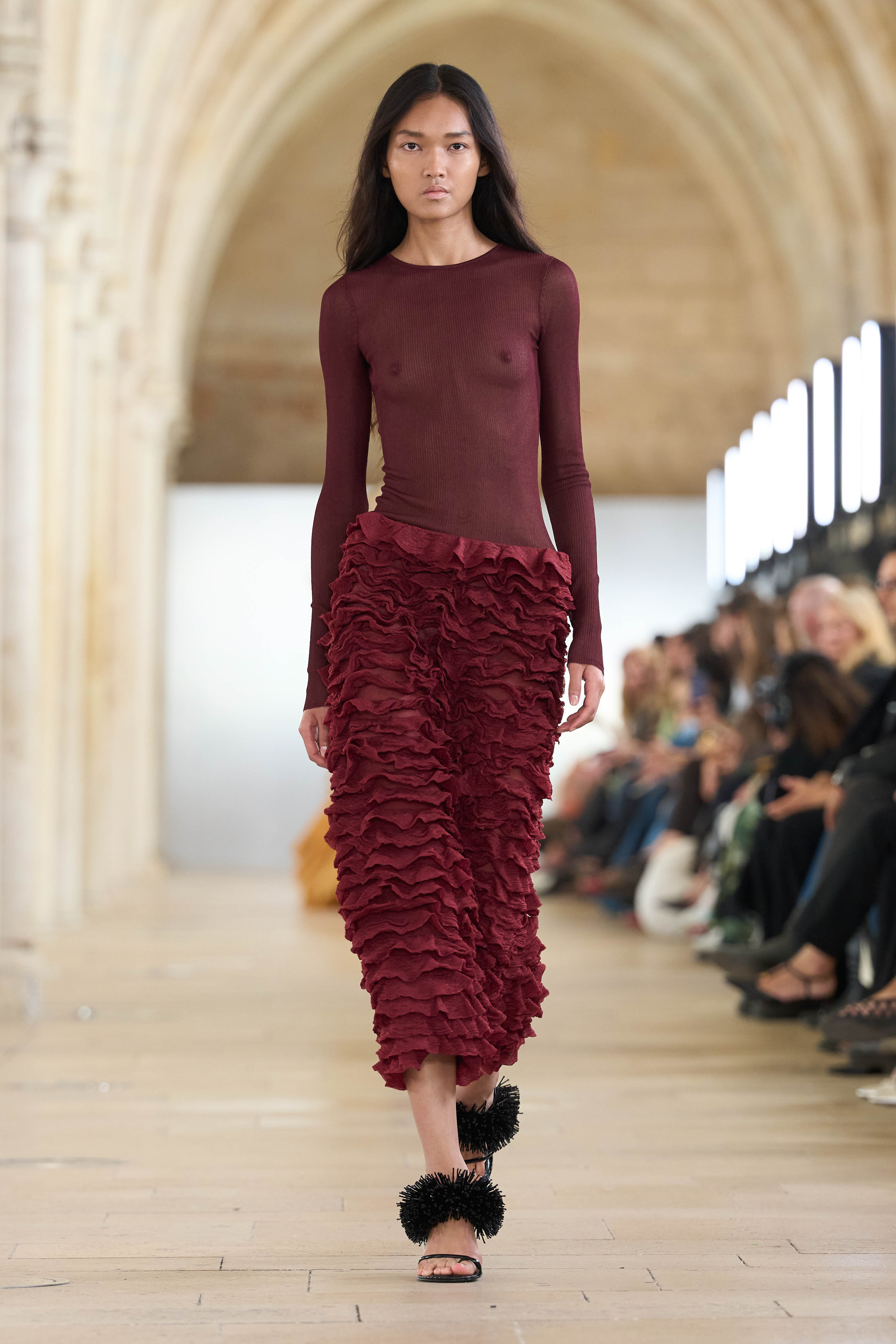 Thalea Ruffle Knit Midi Skirt