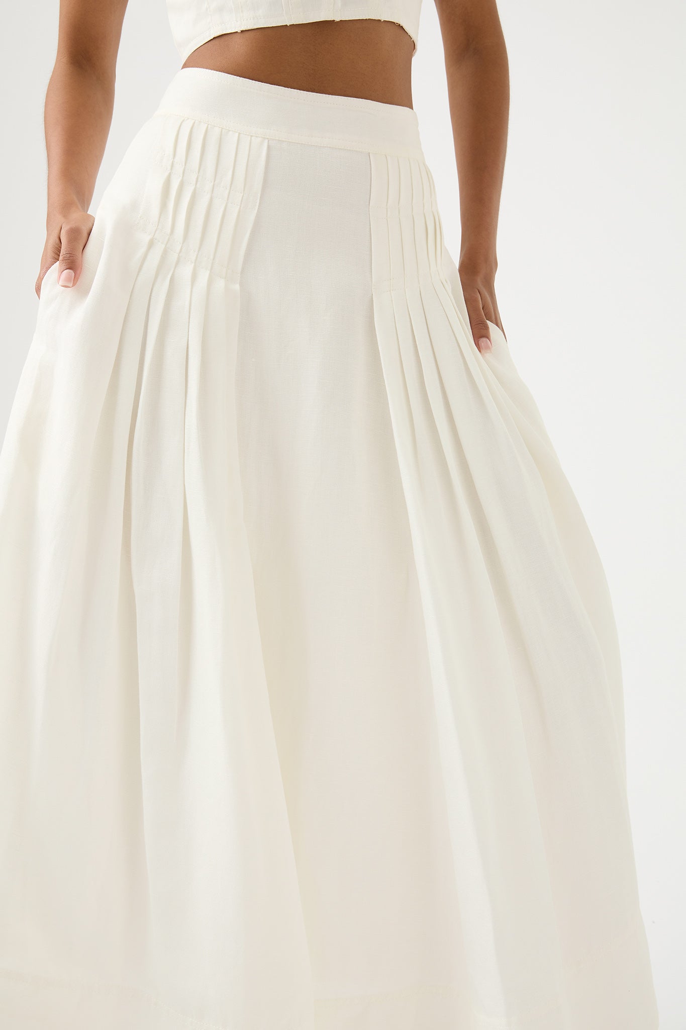 Chloe Tuck Detail Midi Skirt | Ivory | Aje – Aje NZ