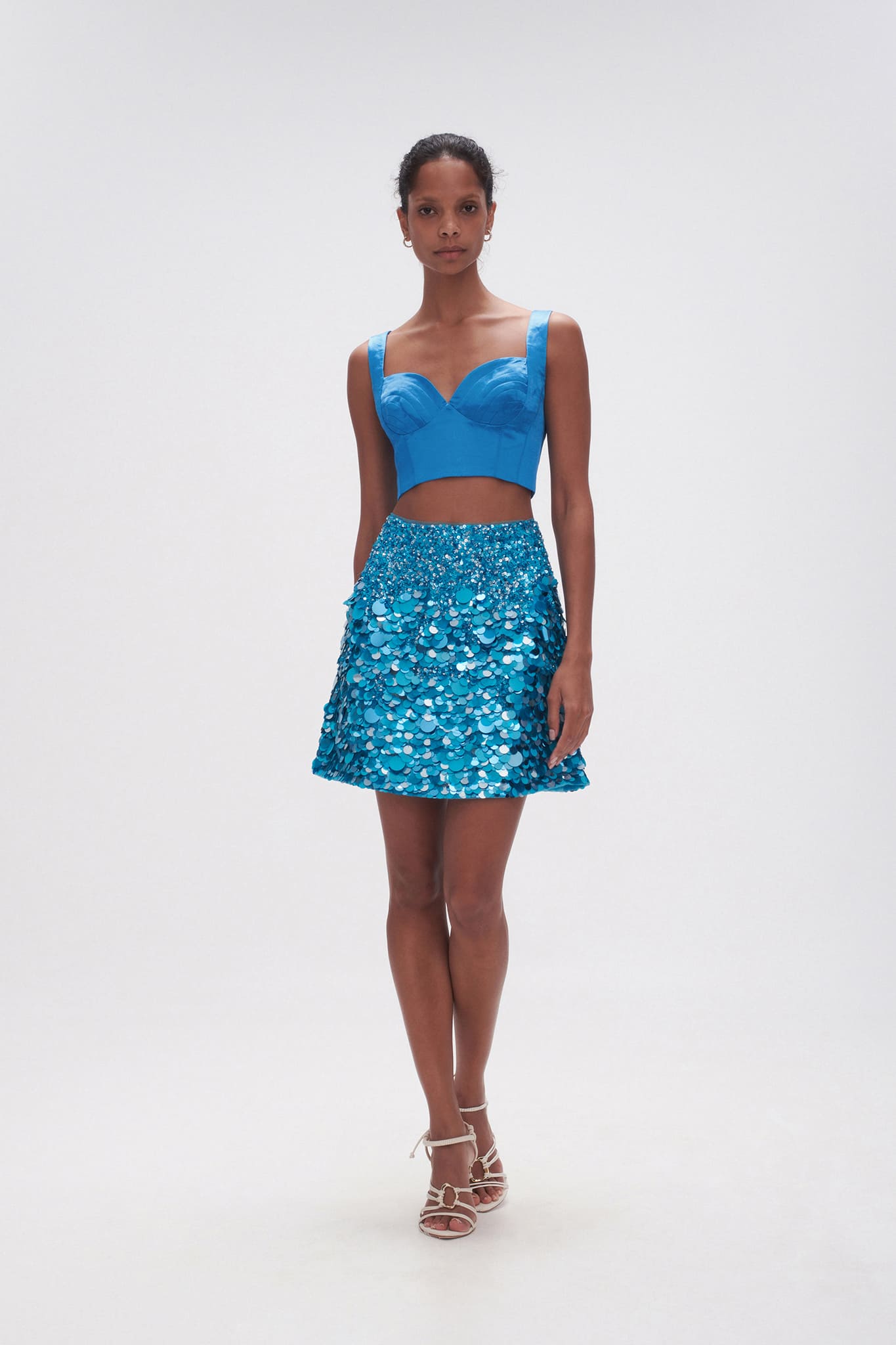 Cherie Sequin Mini Skirt Azure Blue Aje Aje NZ