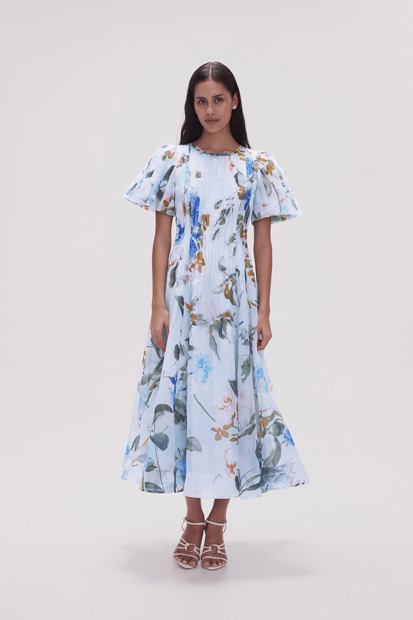 Oasis blue pleated sales midi dress