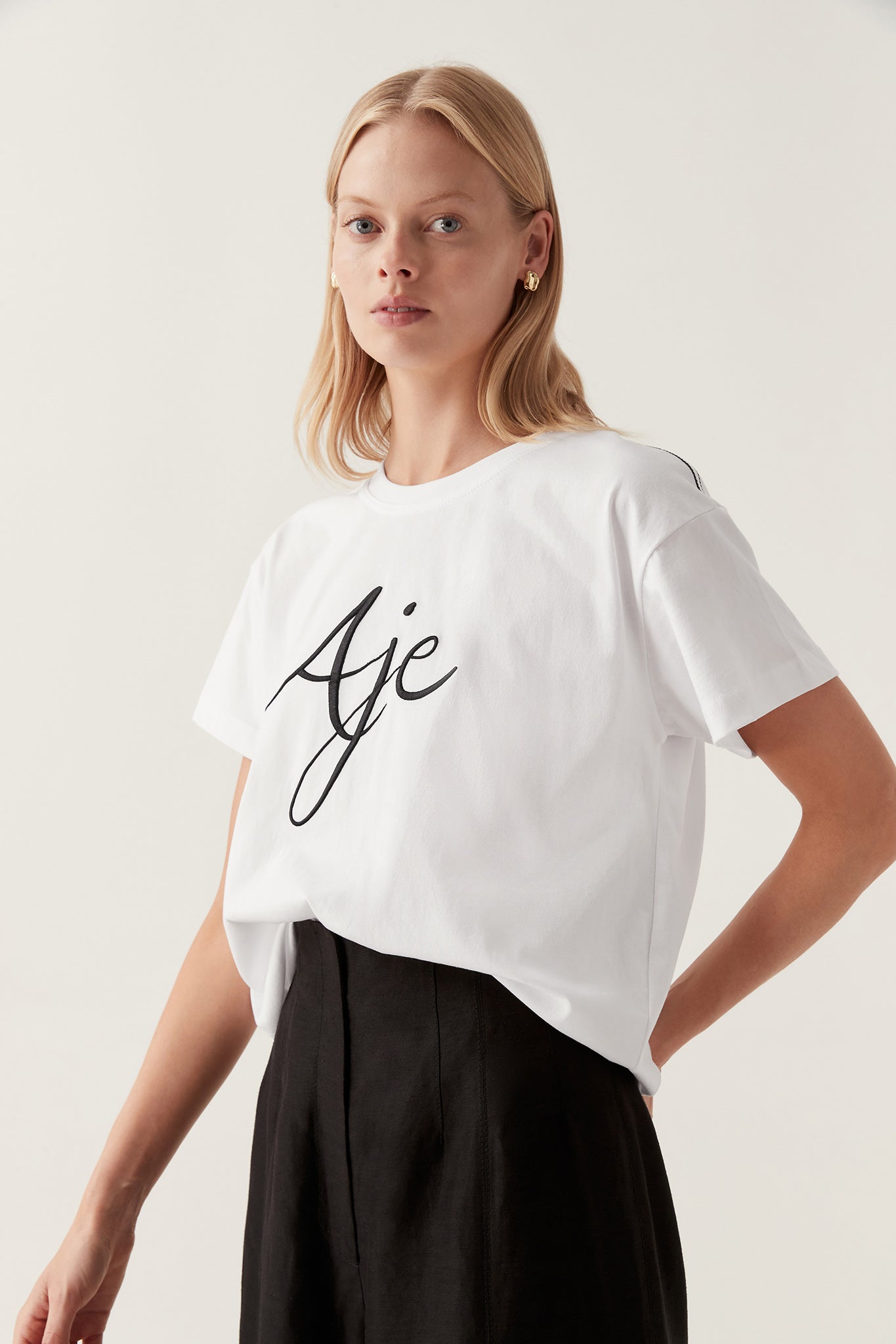 Zelle Embroidered Logo Tee | White & Black Logo | Aje – Aje NZ
